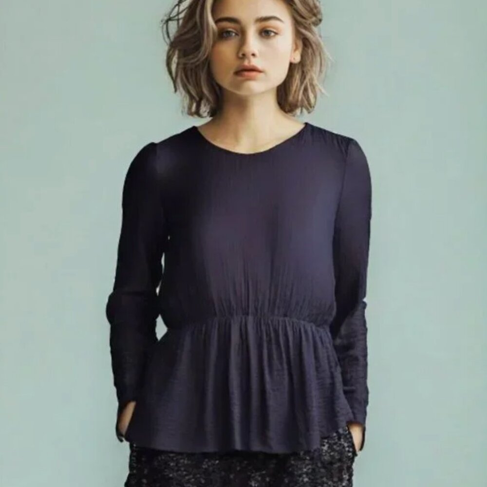 Zara Purple Peplum Satin Blouse Top